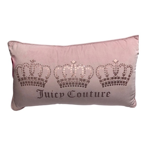 Juicy Couture soft pink & pink‎ metallic 3 crown studded rectangle decor pillow - Picture 1 of 13